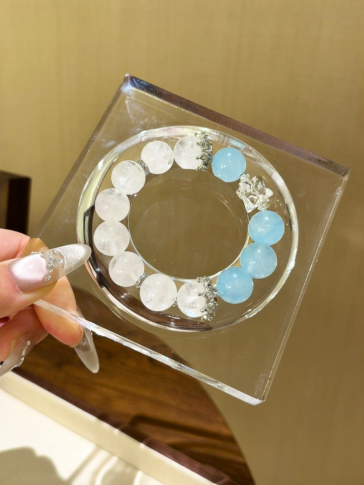 ▫️▪️ Blue chalcedony white ghost white crystal mercaba bracelet